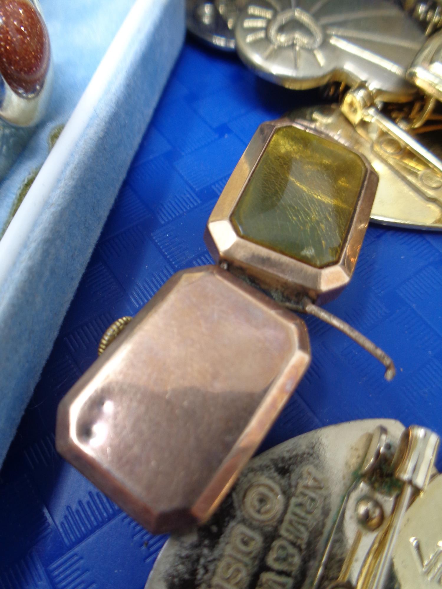 A tray of lady's hand bags, costume jewellery, 9ct gold watch case. - Image 2 of 2