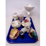 A tray of assorted ceramics including Limoges, Dubarry lidded pot,