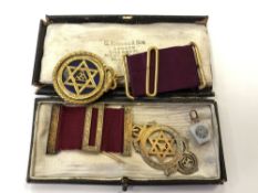 A group of silver and gold mounted Masonic items