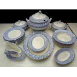 A box of blue and white Stafford part dinner service