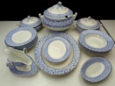 A box of blue and white Stafford part dinner service