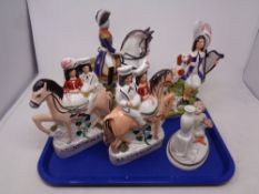 A tray of pair of Staffordshire figures -Returning home and going to market,