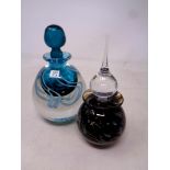 Two coloured glass scent bottles