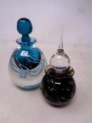 Two coloured glass scent bottles