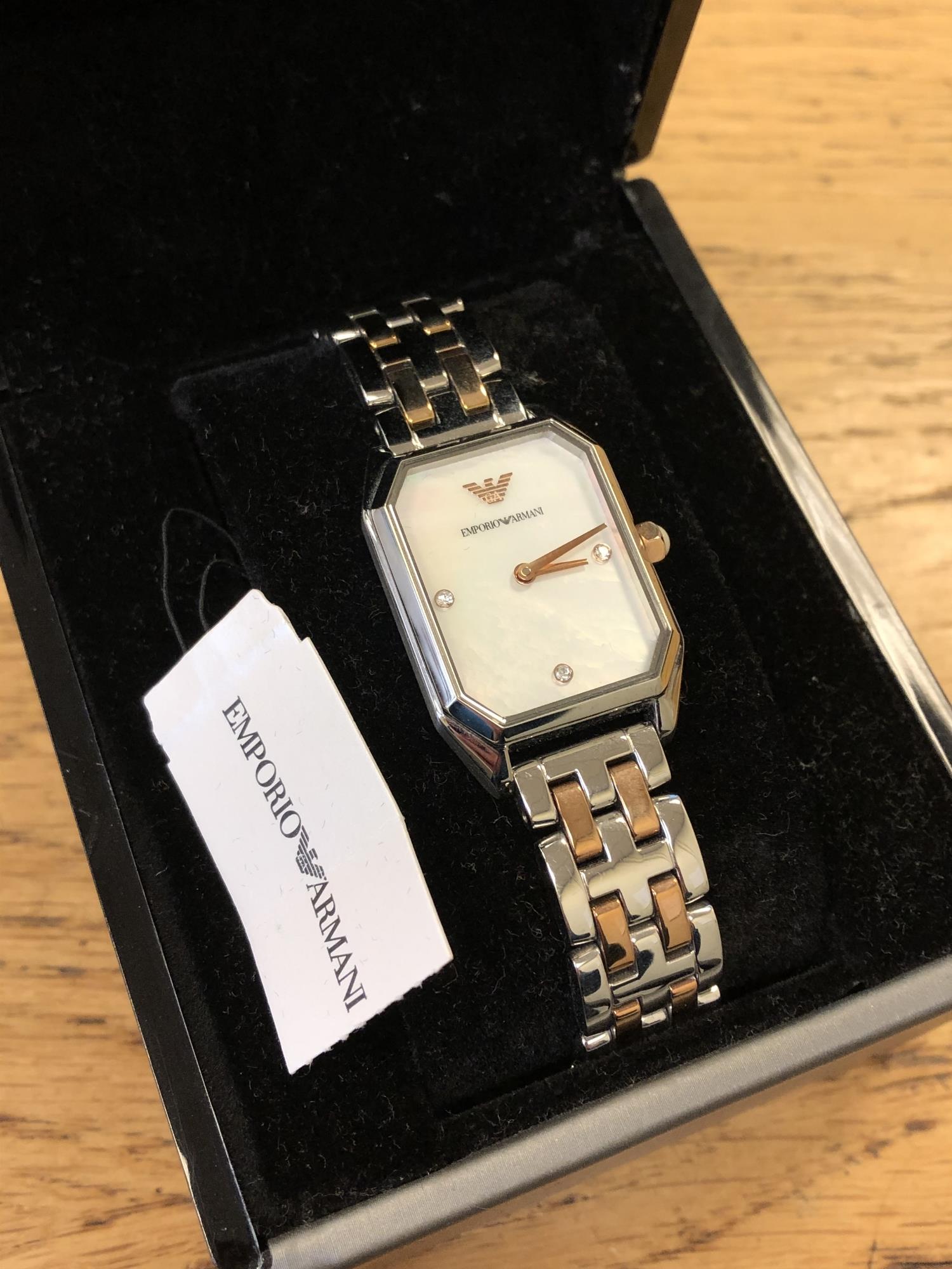 An Emporio Armani stainless steel lady's wristwatch in retail box