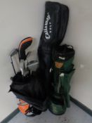 A childs Hippo golf bag containing half set of clubs together with a further Ping golf bag and a