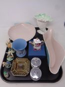A tray of assorted ceramics to include Poole shell dish and trough, Wedgwood Jasperware vase,