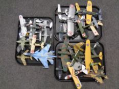 3 trays containing assorted plastic and die cast military model aircraft