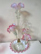 A two tone cranberry and clear glass epergne,