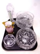 A tray of cut glass fruit bowls and vases