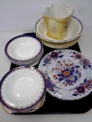 A tray of assorted antique and later dinner plates,