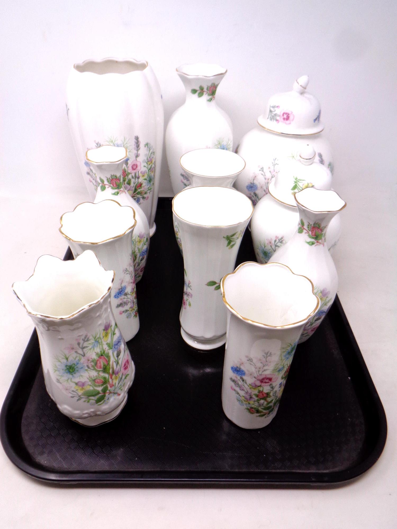 A tray of Aynsley Wild Tudor china vases