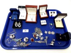 A tray of silver jewellery, earrings,