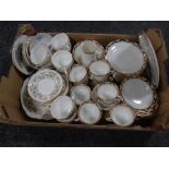 A box containing a antique Foley china tea service together with a further part Duchess bone china