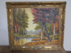 A G Linden oil on canvas, forest scene,