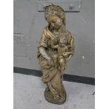 A gilt composition figure garden figure of a lady and infant,