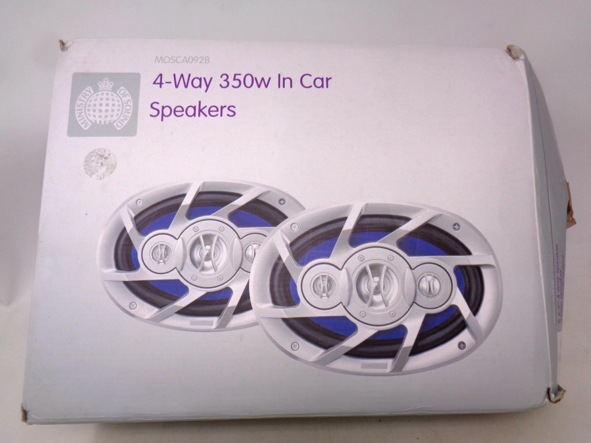 A pair of Ministry of Sound four-way 350W in car speakers,