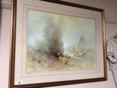 A Bernard Banks watercolour ducks in flight in gilt frame and mount