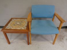 A 20th century Danish teak tile toped occasional table together with a Swedish Svegards armchair