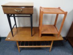A 20th century teak refectory coffee table with under shelf together with a further two tier table