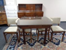 A 1930's walnut six piece dining room suite : buffet sideboard,