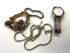 A Michael Kors dress watch, together with a gold plated necklace, a steel bracelet,