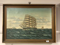 Continental school : tall ship in rough seas,