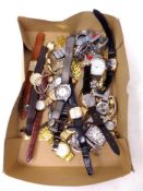 Box containing assorted lady's and gents wristwatches including Sekonda,
