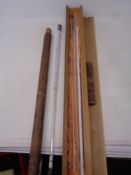 A Mahler Cook thermometer in wooden tube together with a further wooden box containing glass