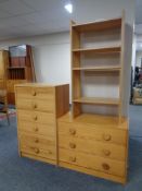 A pine effect six drawer chest together with similar three drawer chest,