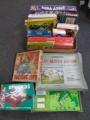 A box of vintage board games to include Subbuteo table cricket, Monopoly,