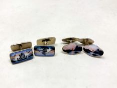 Two pairs of Norwegian silver and enamel cuff links