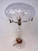 A cut glass mushroom table lamp