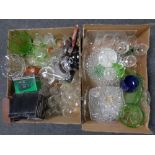 Two boxes containing a large quantity of 20th century glassware, digital camera, compact camera,