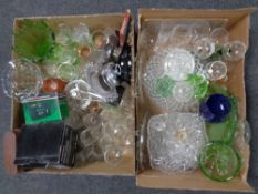 Two boxes containing a large quantity of 20th century glassware, digital camera, compact camera,