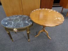 A 20th century pie crust edged occasional table on tripod base together with a further French style