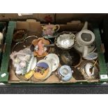 Two boxes containing assorted ceramics and glassware to include Japanese tea china,
