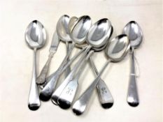 A group of EPNS table spoons, cake knife.