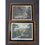 Two antiquarian colour etchings, Powerscourt Waterfall and The Dargle,