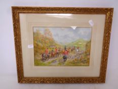 An H Murray watercolour, huntsmen and hounds,