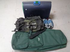 A Carlton hard shell luggage case together with a Datrek golf club flight bag and 2 rucksacks