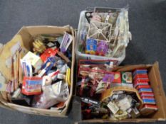 Three boxes of a large quantity of new shop stock to include pencil cases, key rings, novelties,