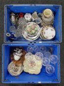 Two crates of ceramics, glass ware,