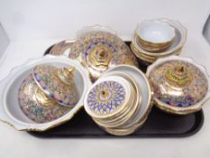 A tray of a quantity of hand painted Taiwanese Patra porcelain dishes and bowls
