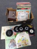 A box of vinyl LP's and 7" singles to include compilations, TV westerns,
