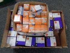 A box containing a quantity of Osram halogen and Powerball light bulbs (boxed new)