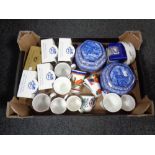 A box containing Ringtons caddies and mugs, Royal Worcester Evesham bowl,