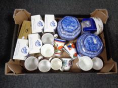 A box containing Ringtons caddies and mugs, Royal Worcester Evesham bowl,