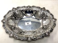 A pierced silver dish, marks rubbed, width 31cm.