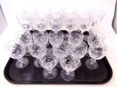 A tray of cut glass champagne glasses